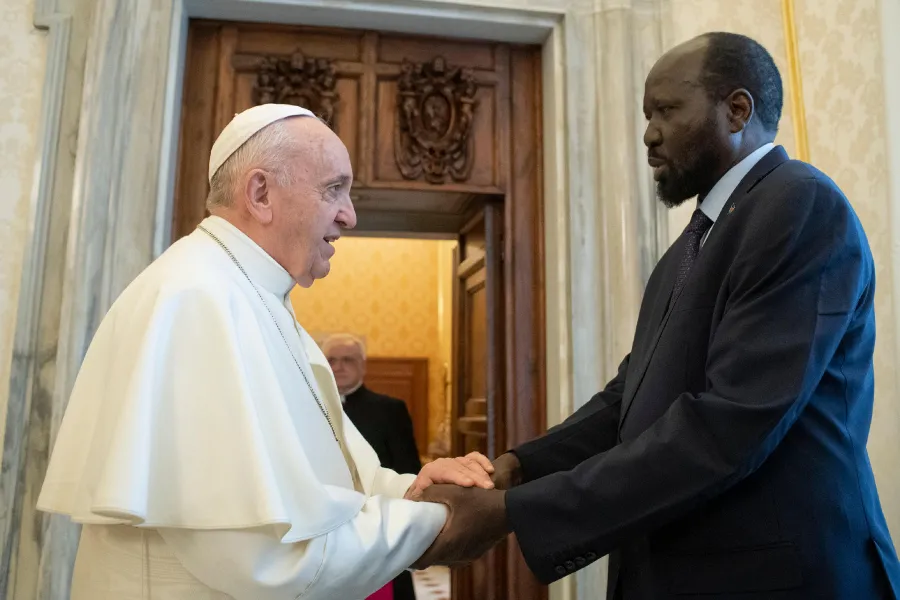 Pope Francis greets South Sudan’s President Salva Kiir at the Vatican on March 16, 2019. Vatican Media.