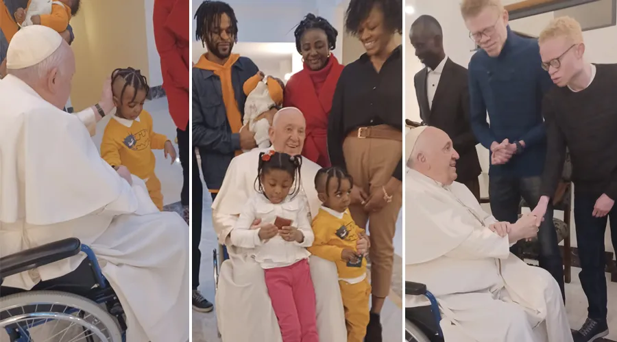 Pope Francis meets with refugees from Congo and South Sudan before his flight to Africa on Jan. 31, 2023. Centro Astalli