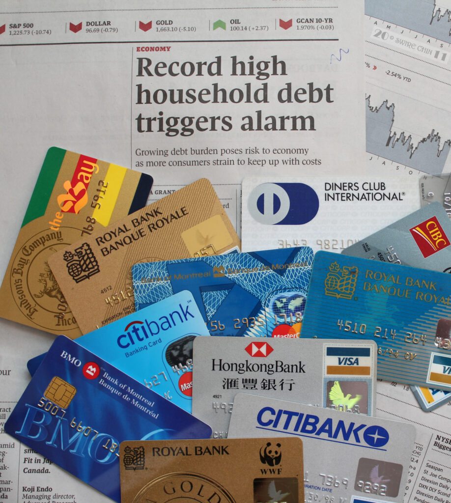 Credit cards illustrate household debt.