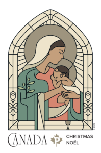 Canada Post’s 2023 Christmas stamp portrays the newborn Jesus cradled in Mary’s arm as she gently gazes down with love.
