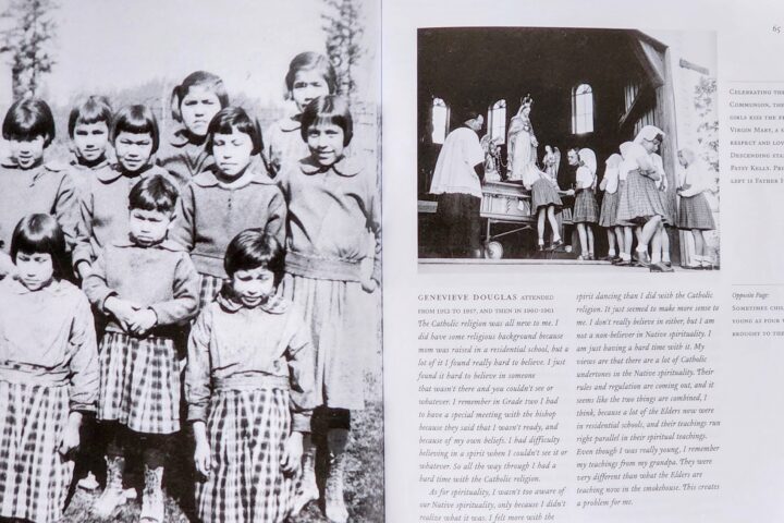 Pages from the reprinted history of St. Mary’s Indian Residential School show Indigenous children at the school in Mission and celebrating their First Communion. The 2002 book by B.C. author Terry Glavin has been republished and will be distributed to churches and schools by the Archdiocese of Vancouver. (St. Mary’s: The Legacy of an Indian Residential School)