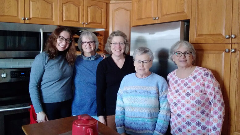 St. John Bosco parishioners have started a Prayer Shawl Ministry (left to right ): Patricia Almeida, Mary Jacobi, Linda Bachiu, Eleanor Weisgerber, and Michelle Berzolla. (Photo submitted by Karen Bosker)