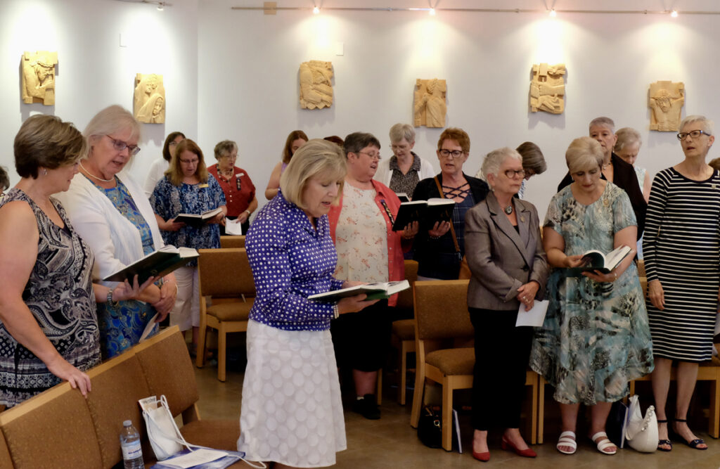 CWL leaders and national convention organizers gathered for Mass Aug. 9 at the Cathedral of the Holy Family in Saskatoon. (Photo by Kiply Lukan Yaworski, Catholic Saskatoon News)