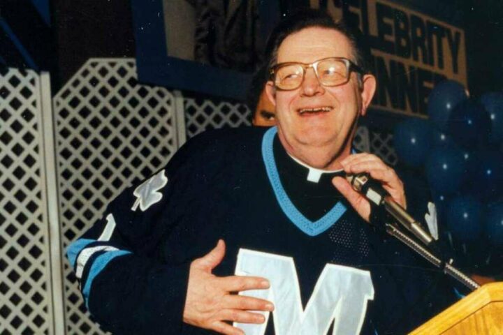 “Hockey priest” Father  David Bauer is the subject of a new book by St. Joseph College’s Associate Professor Dr. Matt Hoven. (Catholic Register file photo)