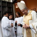 Bishop Emeritus David Monroe and altar servers prepare for the Archdiocese of Vancouver’s celebration marking the opening of the 2025 Jubilee Year. The Mass began with Archbishop Michael Miller blessing the Jubilee cross. (Nicholas Elbers photos)